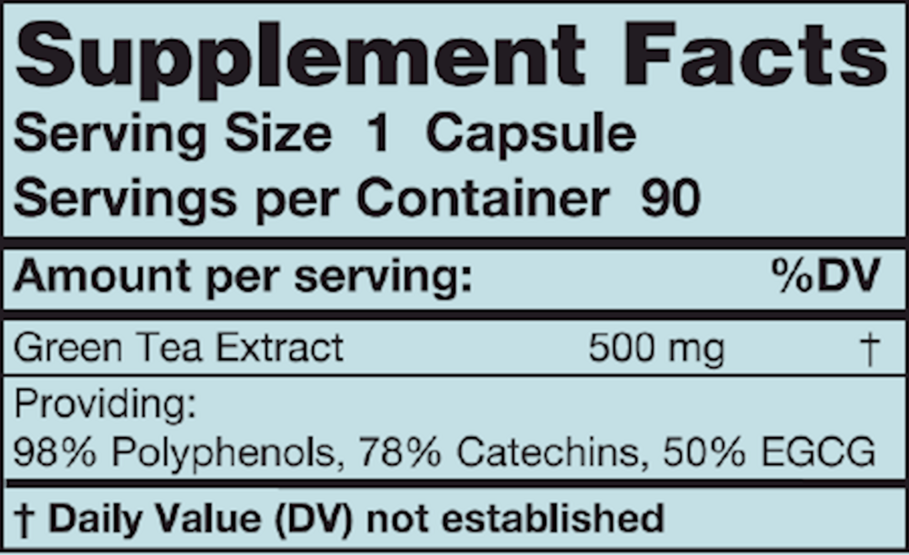 Green Tea Supplement Facts Label