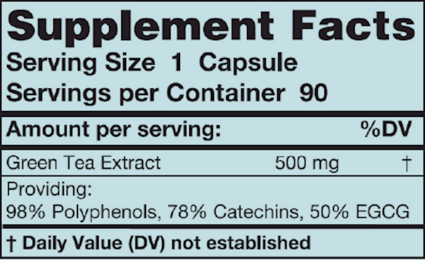 Green Tea Supplement Facts Label