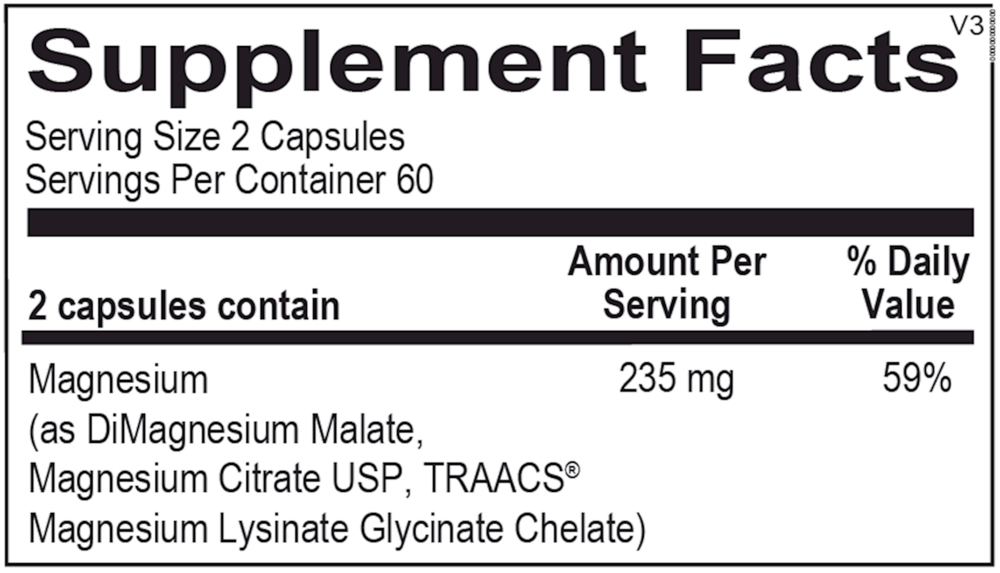 Reacted Magnesium Supplement Facts Label