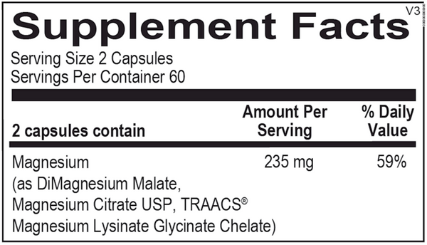 Reacted Magnesium Supplement Facts Label