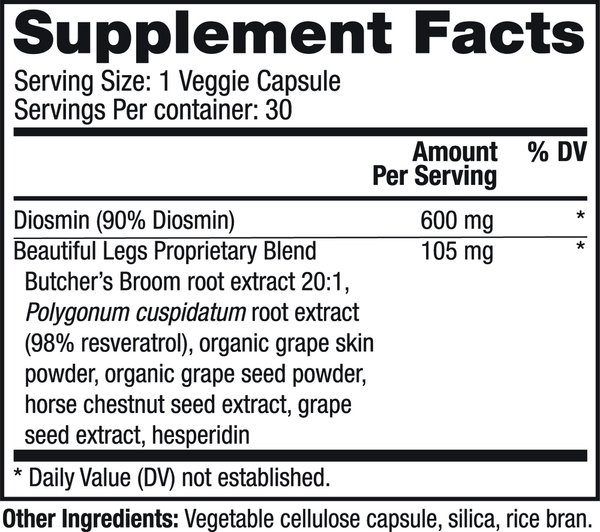 Beautiful Legs Supplement Facts Label