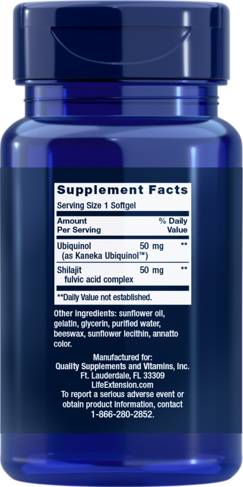 Super Ubiquinol CoQ10 50 mg Supplement Facts Label