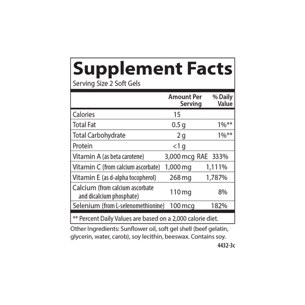 ACES Antioxidant Supplement Facts Label