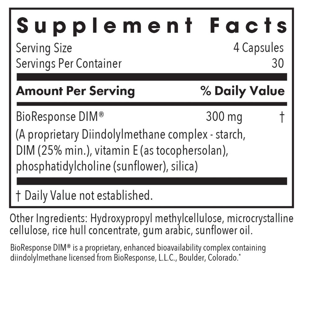 DIM Enhanced Delivery System Supplement Facts Label