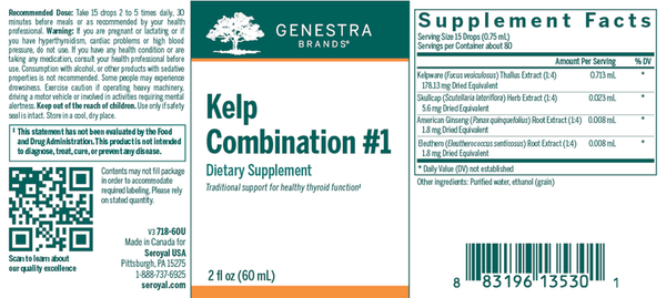 Kelp Combination #1 Supplement Facts Label