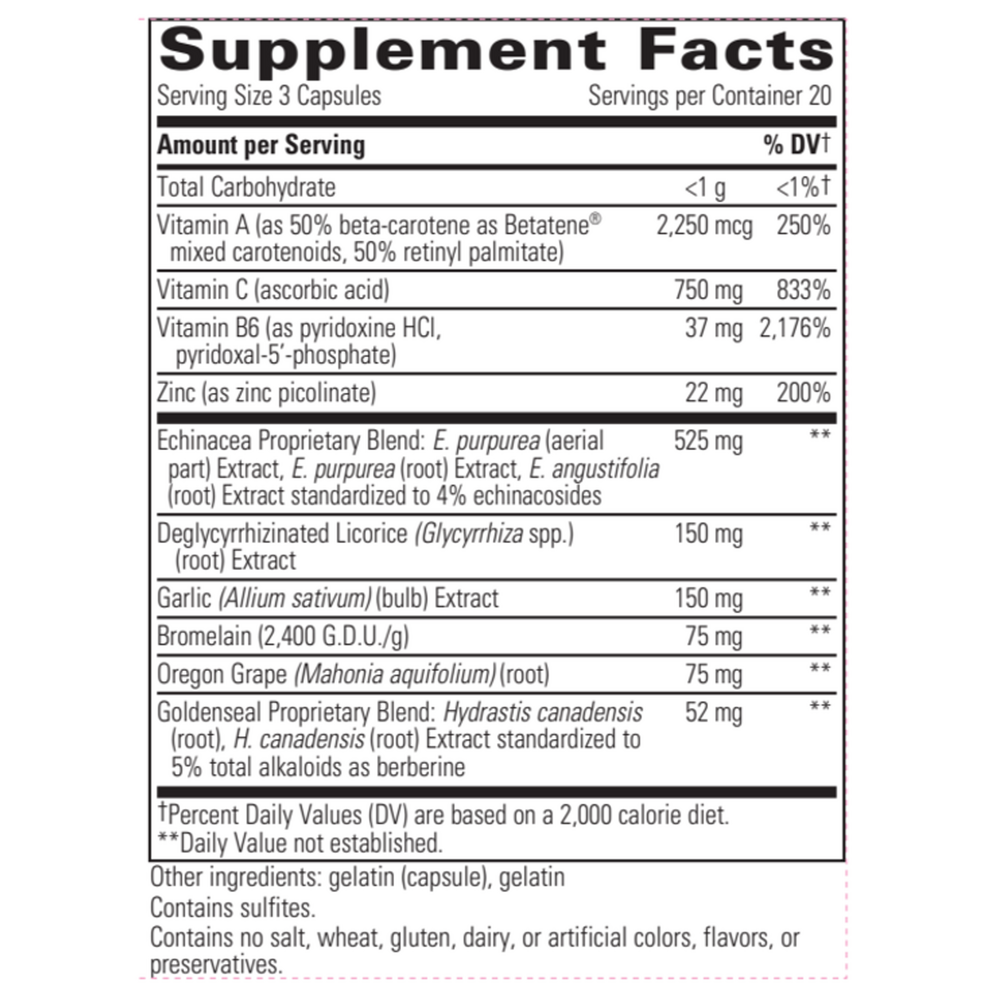 EHB (Echinacosides, Hydrastine, Berberine) – Immune Supporting Nutrients Supplement Facts Label