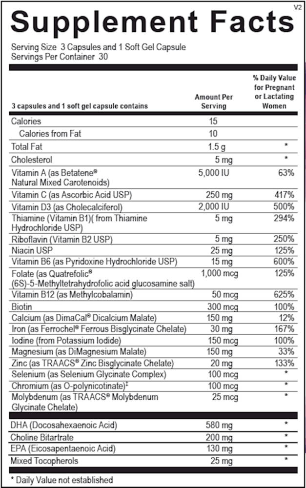 Prenatal Complete Supplement Facts Label