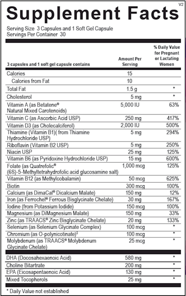 Prenatal Complete Supplement Facts Label