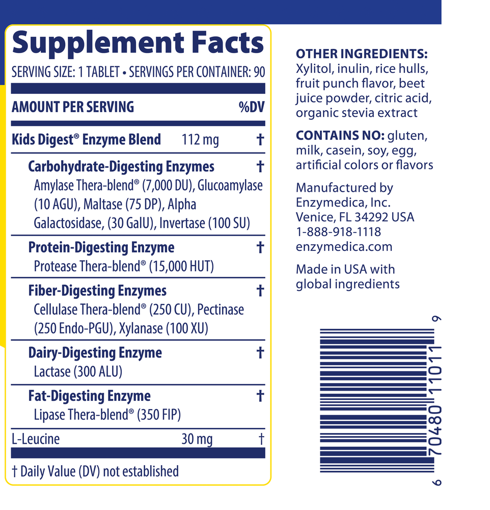 Chewable Kids Digest Supplement Facts Label