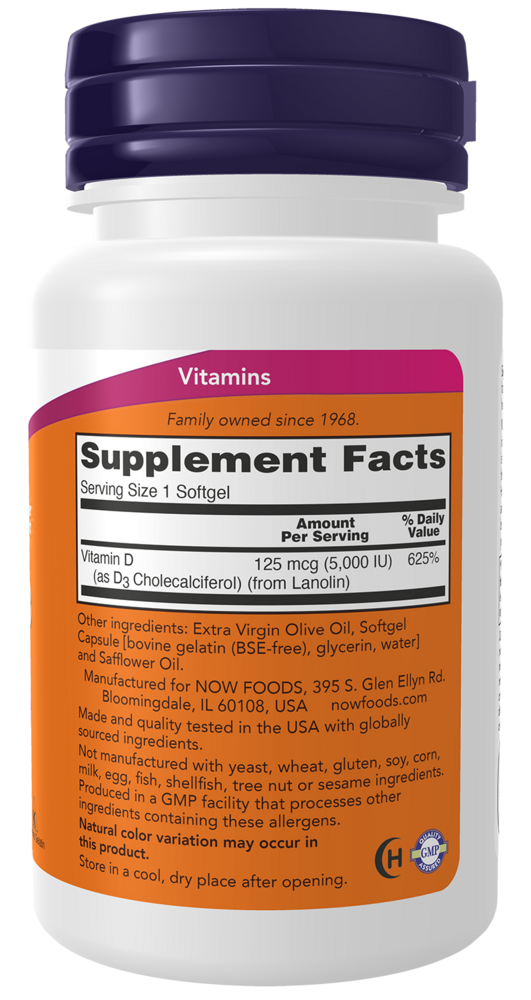 Vitamin D-3 5000 IU Supplement Facts Label