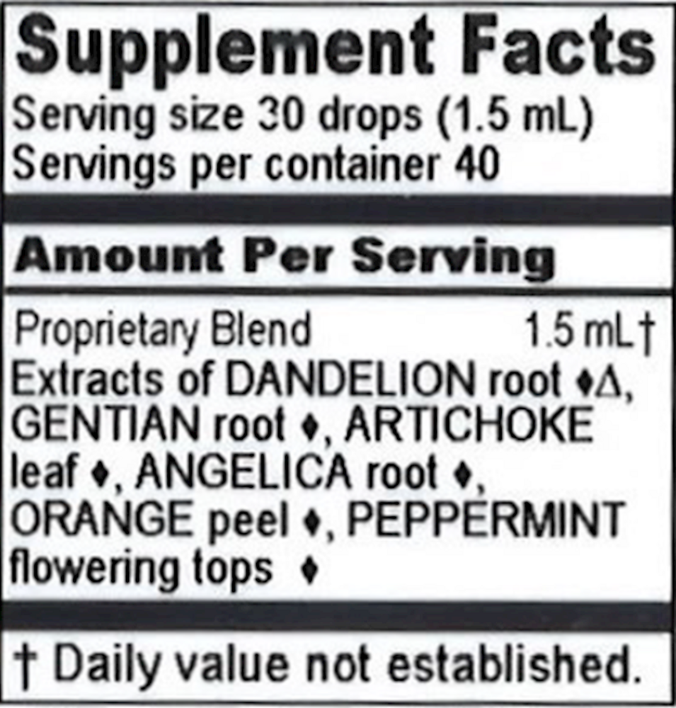 Original Bitters Supplement Facts Label