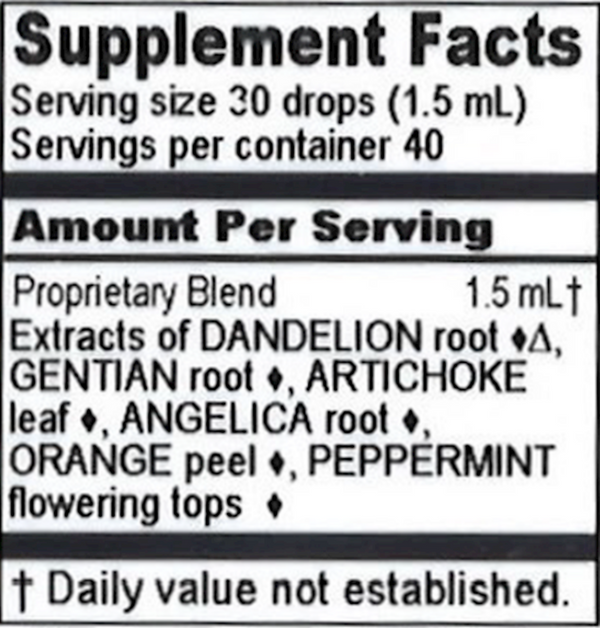 Original Bitters Supplement Facts Label