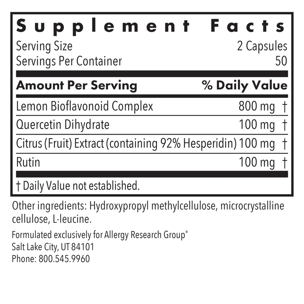 Quercetin Bioflavonoids Supplement Facts Label