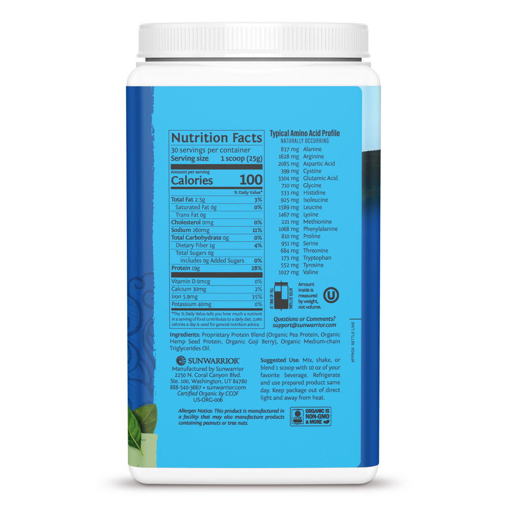 Warrior Blend Unflavored 750g Supplement Facts Label