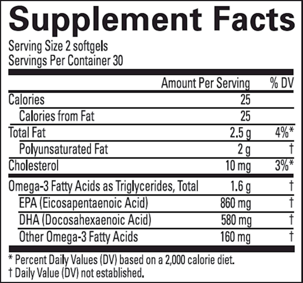 Omega-3 Power Supplement Facts Label