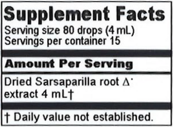 Sarsaparilla Extract Supplement Facts Label