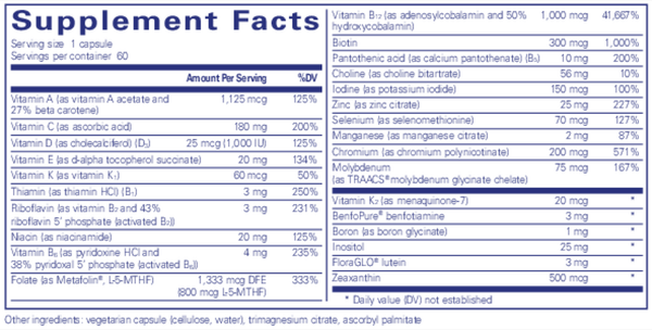 PureGenomics® Multivitamin Supplement Facts Label