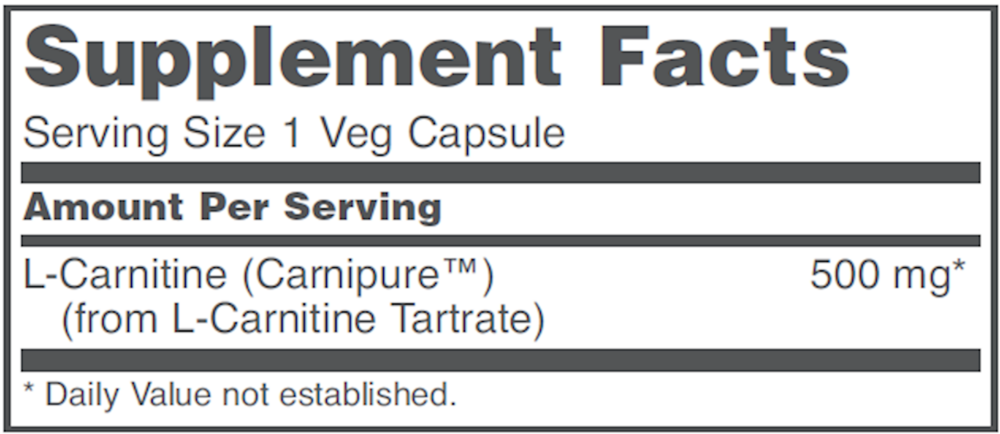 L-Carnitine 500 mg Supplement Facts Label