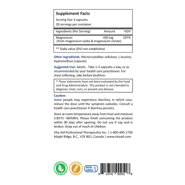 Mg-Lax Supplement Facts Label