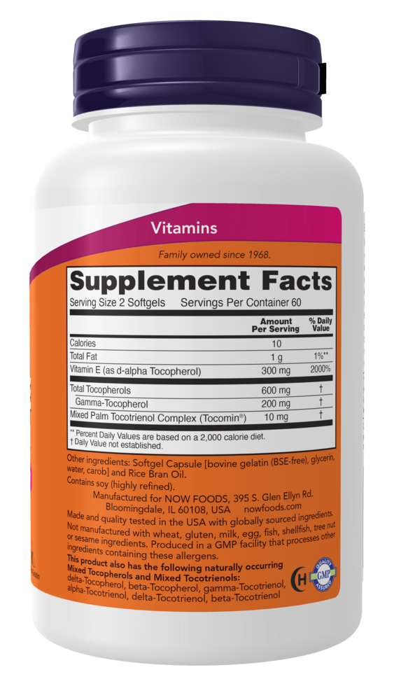 Advanced Gamma E Complex Supplement Facts Label