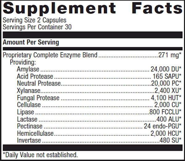 SpectraZyme Complete Supplement Facts Label