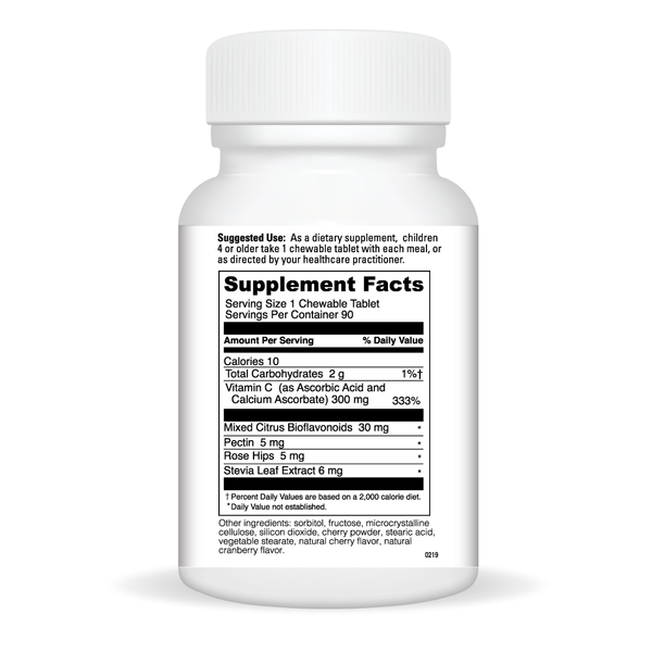 Chewable Vitamin C Supplement Facts Label