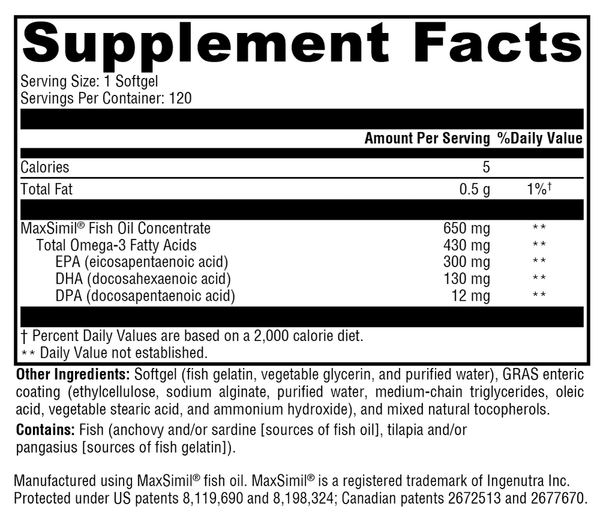 Omega MonoPure® 650 EC Supplement Facts Label