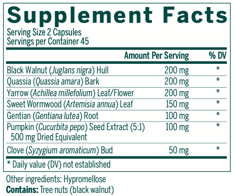 Black Walnut Capsules Supplement Facts Label