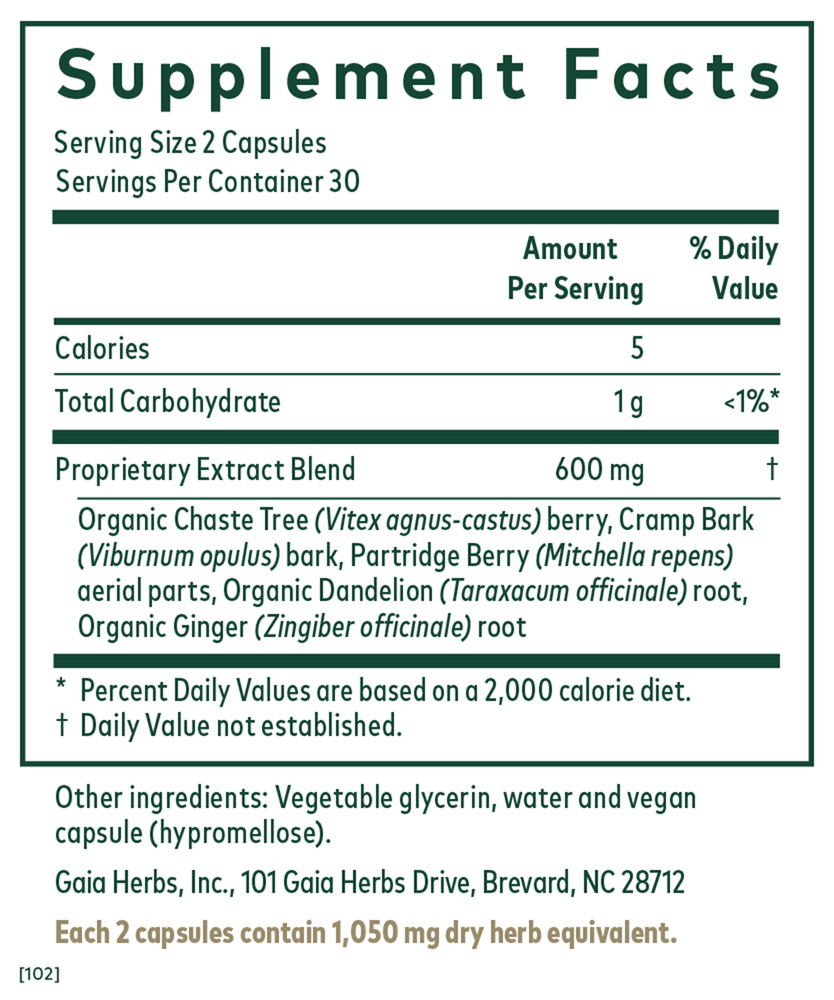 Vitex Reproductive Formula Supplement Facts Label