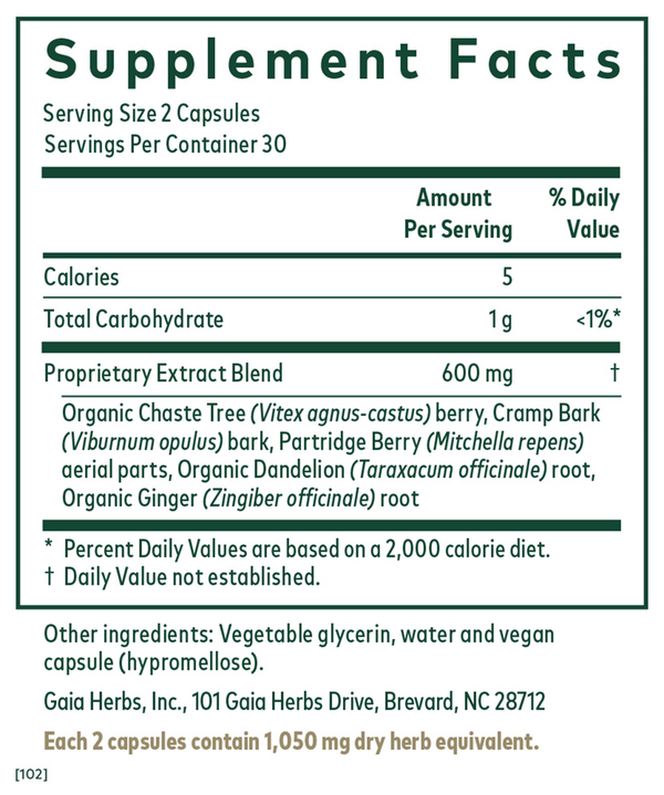Vitex Reproductive Formula Supplement Facts Label
