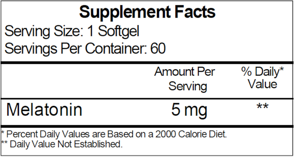 Melatone 5 mg Supplement Facts Label