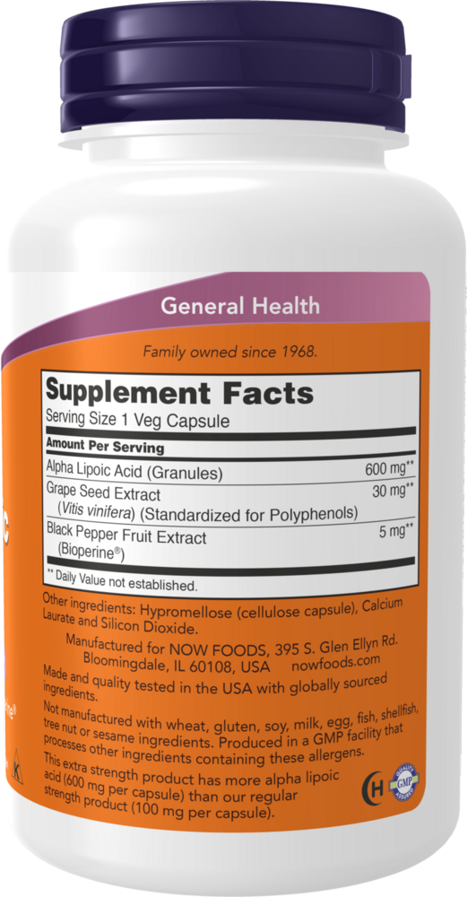 Alpha Lipoic Acid 600 mg Supplement Facts Label