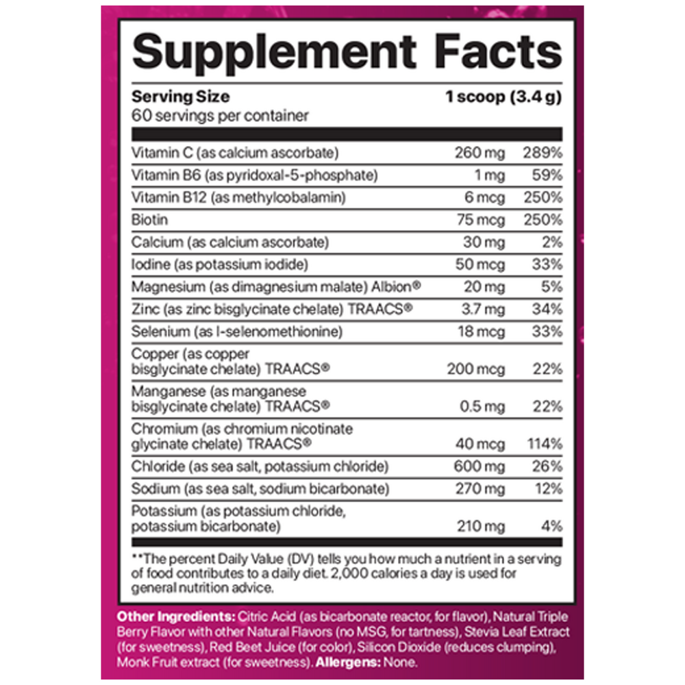 Electrolyte Supreme Supplement Facts Label