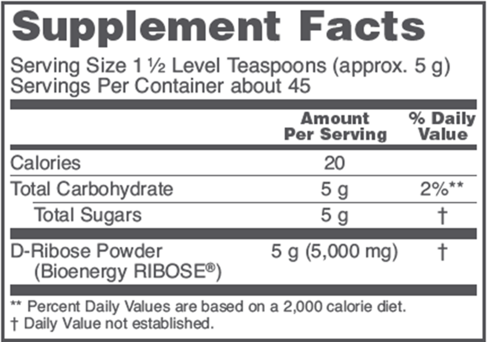 D-Ribose Powder Supplement Facts Label