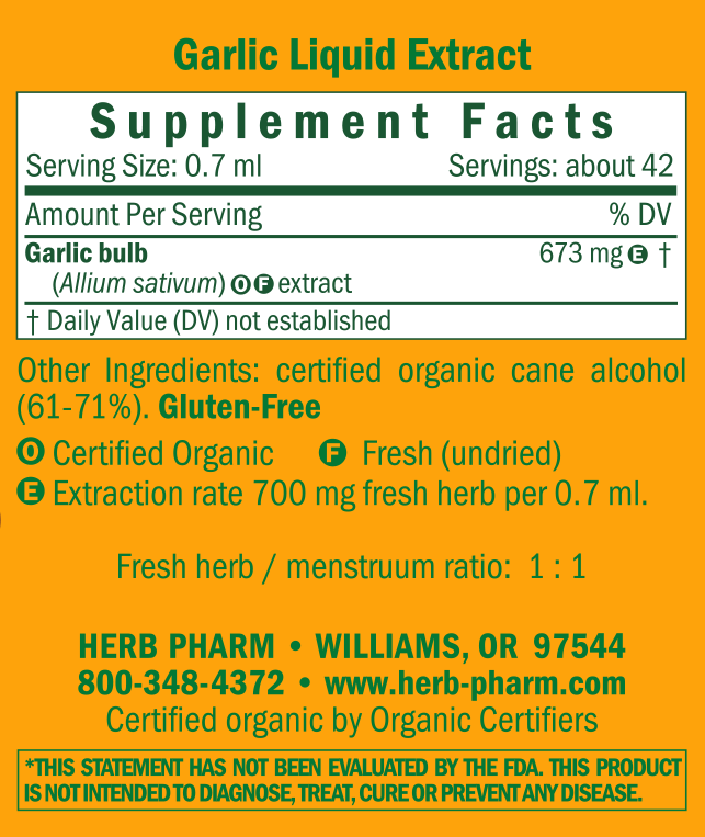 Garlic Supplement Facts Label