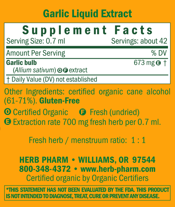 Garlic Supplement Facts Label