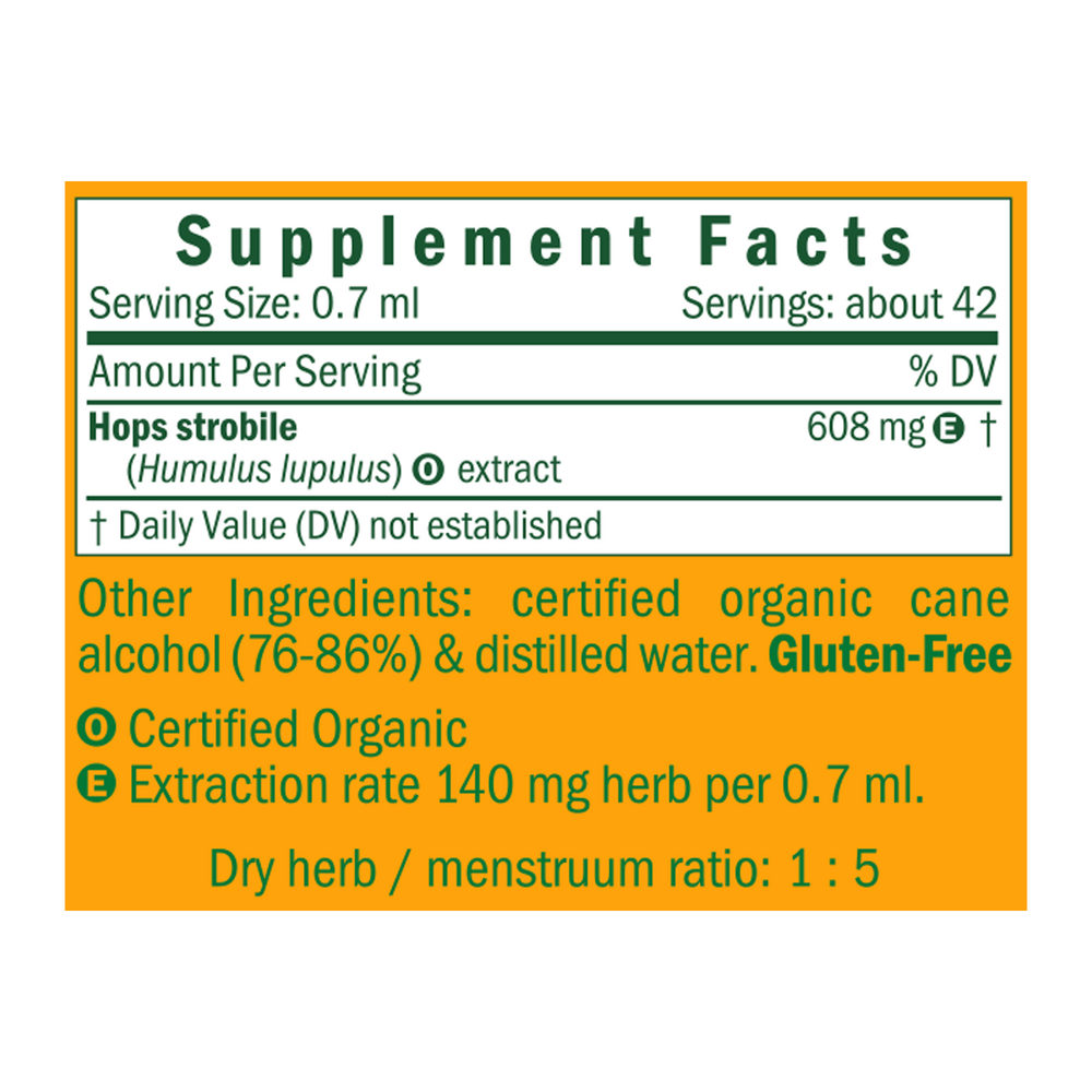 Hops/Humulus lupulus Supplement Facts Label