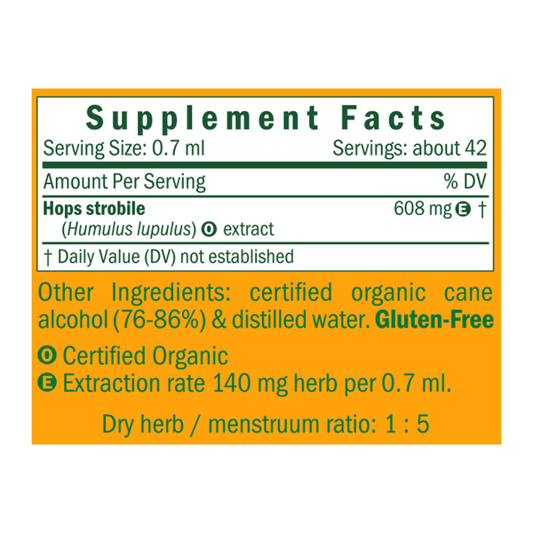 Hops/Humulus lupulus Supplement Facts Label