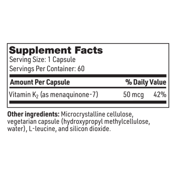 Vitamin K2 Supplement Facts Label