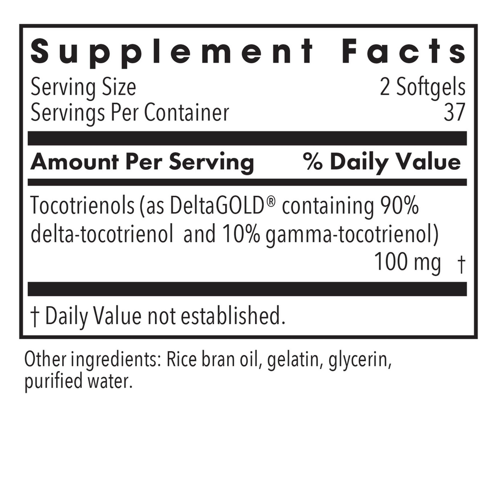 Delta-Fraction Tocotrienols 50 mg Supplement Facts Label