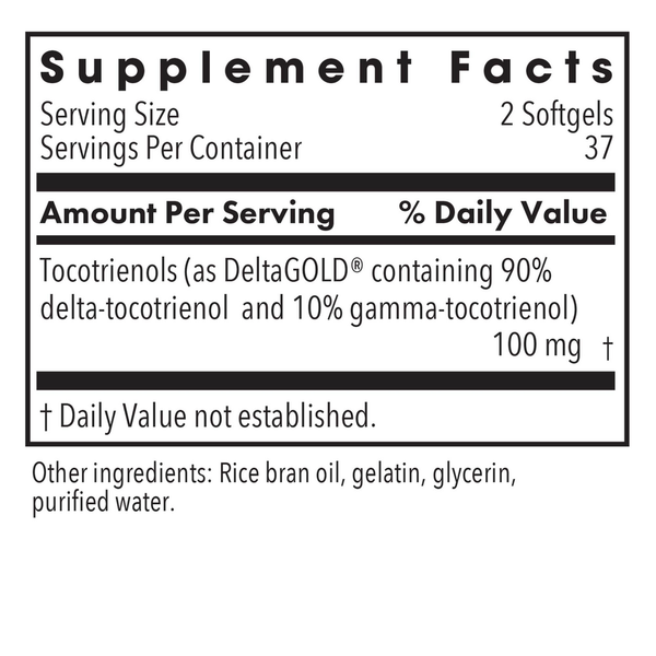 Delta-Fraction Tocotrienols 50 mg Supplement Facts Label