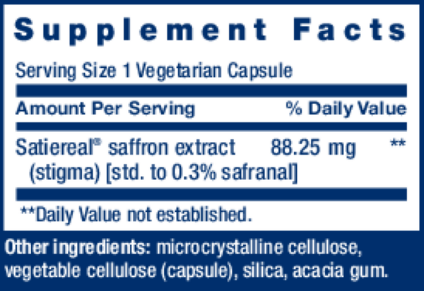 Optimized Saffron with Satiereal Supplement Facts Label