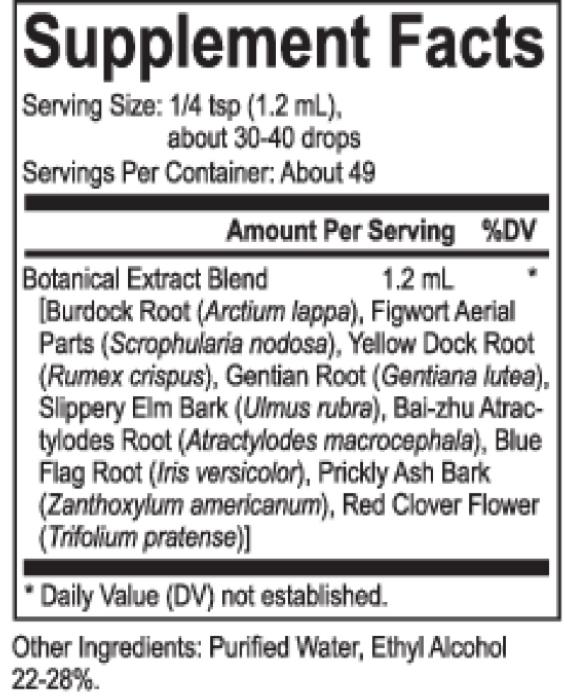 Core Scrofulara Blend Supplement Facts Label