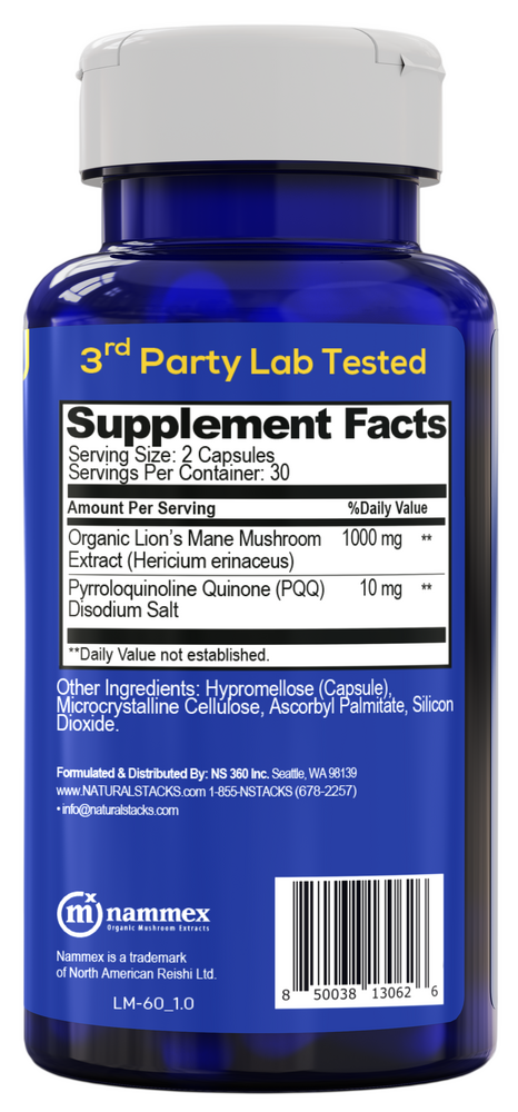 Smart Lion's Mane Supplement Facts Label