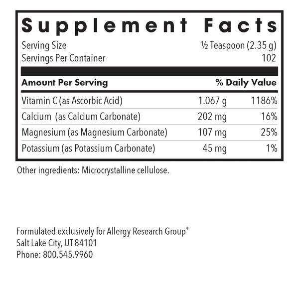 Buffered Vitamin C Powder Supplement Facts Label