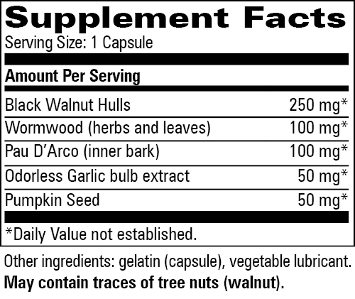 Paradex Supplement Facts Label