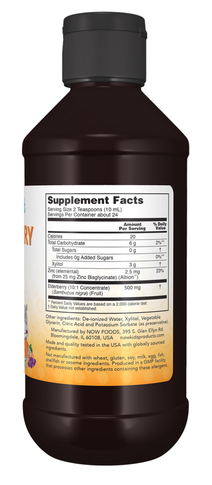 Elderberry Liquid for Kids Supplement Facts Label
