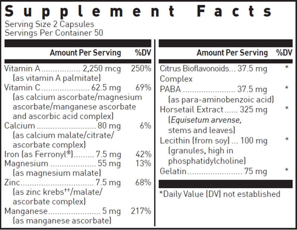 Hair, Skin & Nail Formula Supplement Facts Label