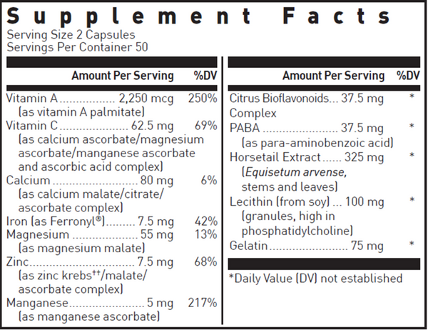 Hair, Skin & Nail Formula Supplement Facts Label