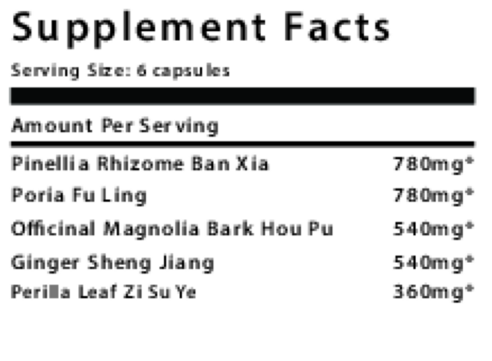 Ban Xia Hou Pu Tang Supplement Facts Label